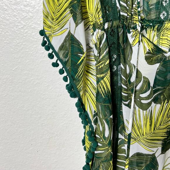 TIME & TRU ONE SIZE GREEN LEAF PRINT WOMEN SWIMMING POLYESTER COVER UP NWOT - Picture 5 of 6